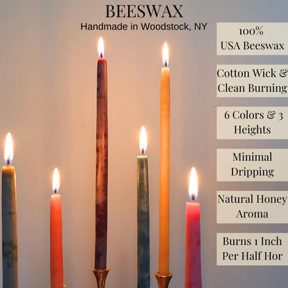 Candlestock Beeswax Taper Candles – 1/2" Diameter, Pure 100% Natural USA Beeswax, Cotton Wick, Dripless, Long-Burning, Handmade in Woodstock- 1 Pair of Half Inch Tapers (Red, 6 Inch)