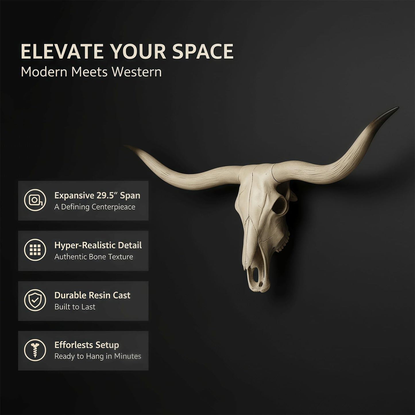 SZTGR Bison Bull Skull Wall Decor - Longhorn Sculptures Wall Plaque Art - Crafts Ornaments Bull Horns - Environmental Friendly Resin Skull Sculpture Wall Hanging Art