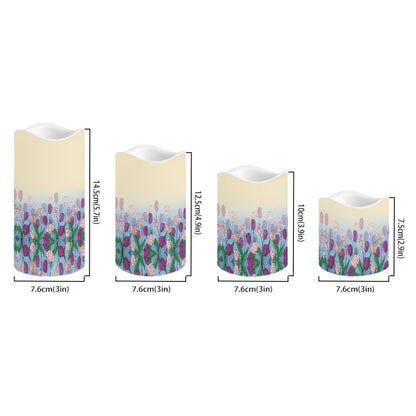 Ystardream Purple Tulips Flameless Candles with Timer Led Candles Flickering 4 Candle Sets for Home Decor,18 Key Remote Control，Dancing Flame, True Wax, Battery Power