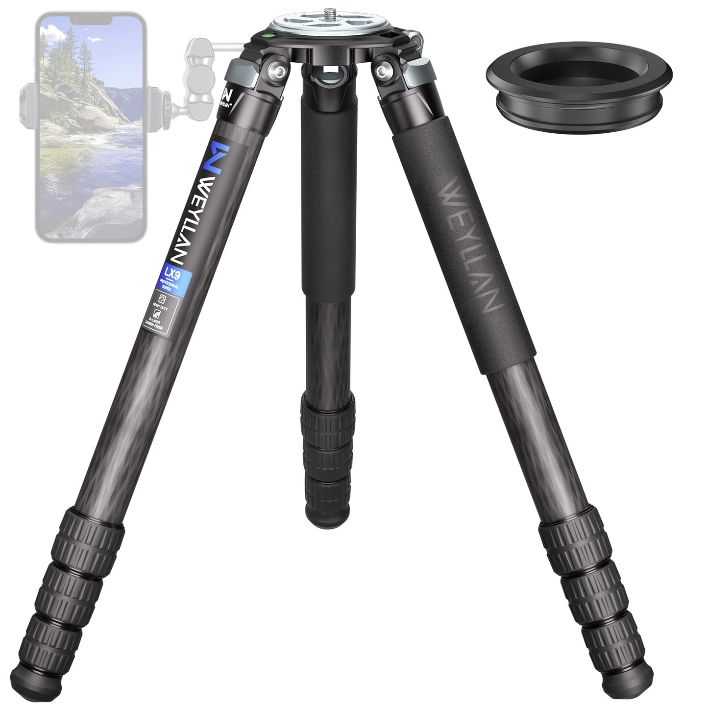 Heavy Duty Tripod Carbon Fiber Camera Tripod WEYLLAN LX9 Professional Tripod Camera, 10 Layers Carbon Fiber Tube, with 40mm Leg Tube, Durable Carbon Bowl Tripods for DSLR Camera Max Load 88lbs/40kg
