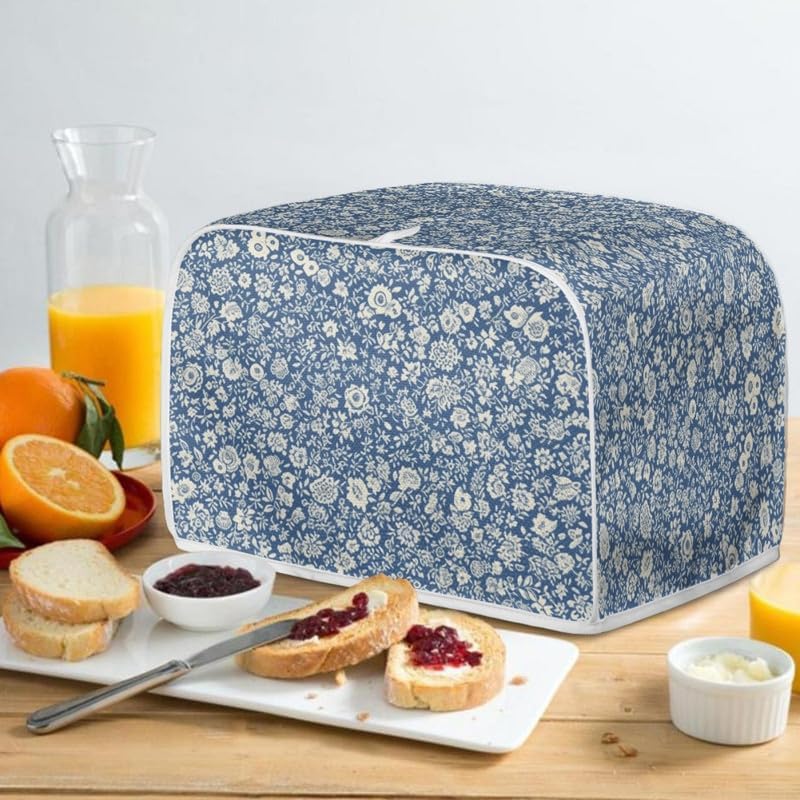 Toaster Cover 2 Slice, Blue Ditsy Floral Wide Slot, French Countryside Toaster Appliance Cover, Machine Washable