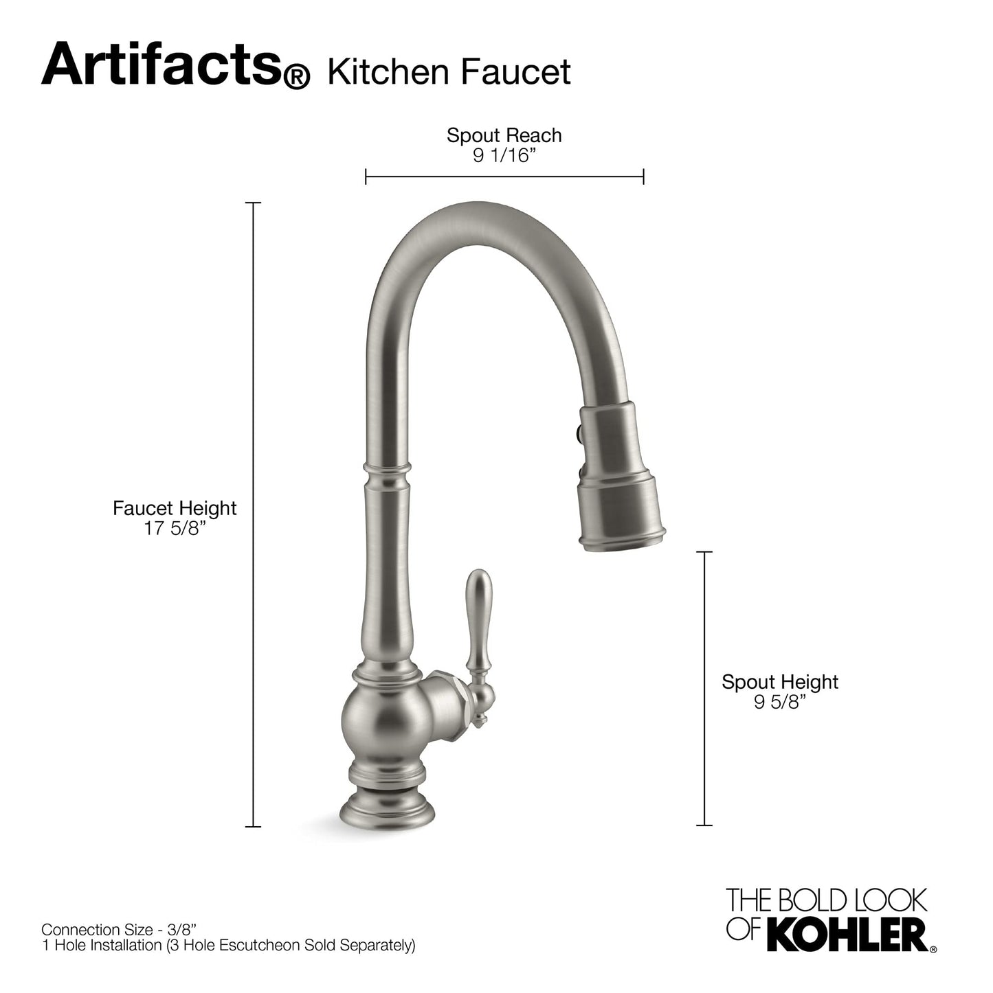 Artifacts Pull-Down Kitchen Sink Faucet With Three-Function Sprayhead