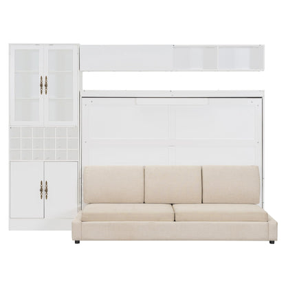 Merax Full Size Murphy Bed Wall Bed with Sofa and Storage, Hydraulic Mechanism Folding Bed with Shelves & USB Ports, Space Saving Furniture for Small Apartment, White