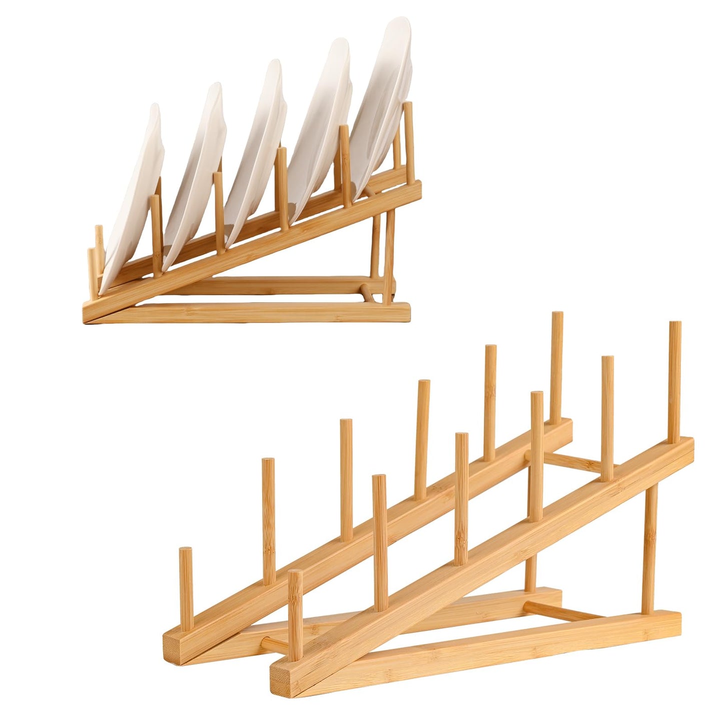 SRYESA 2 Pack Plate Stands For Display,Wooden Plate Holders for Displaying,5-Tier Craft Show Display Stands For Tabletop Book, Artwork, Photo, Puzzle, Magazine and Platter