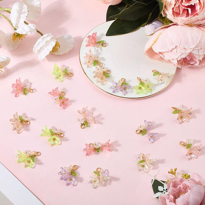 SUNNYCLUE 1 Box 30Pcs Flower Stitch Marker Knitting Markers Charms Bulk Acrylic Pink White Spring Lily Butterfly Clasps Hooks Crochet Charms for Jewelry Making Crafts Weaving Sewing Supplies Beginner