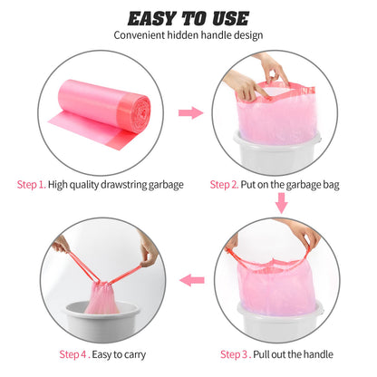 4 Gallon Drawstring Garbage Bags, Drawstring Trash Bags, Trash Bags for Office,Bathroom, Kitchen,Bedroom,3rolls/60 Counts(Pink)
