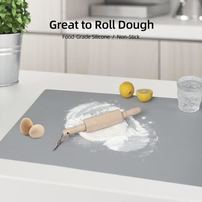 2 Pack Silicone Mats for Kitchen Counter, Treerit 23.62" x 15.75" Thick Large Silicone Mat, Nonskid Heat Resistant Countertop Protector, Easy to Clean, 1 Gray and 1 White Translucent