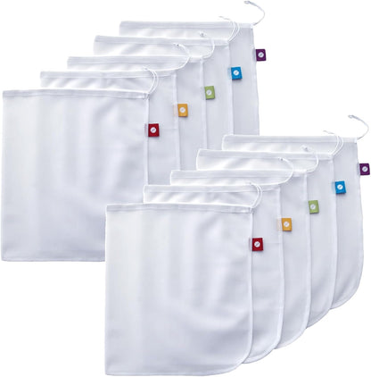 Set 5 FLIP AND TUMBLE - Reusable Produce Bags Washable Mesh Bags for Fruits and Vegetables, Tough and Tear Proof