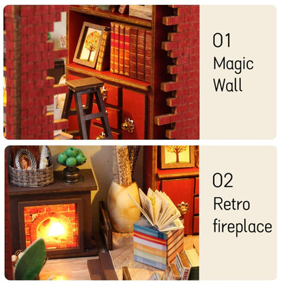 DIY Book Nook Kit, Miniature Dollhouse Booknook Kit with Light, 3D Wooden Puzzle Bookend Bookshelf Decor for Adults, Library