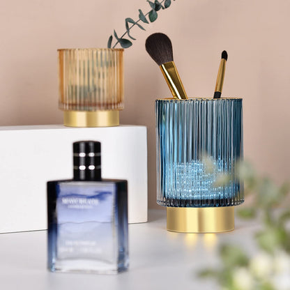yufocusqc Thick Glass Pen Pot Cute Decorative Pencil Holder Cup for Desk Makeup Brush Holder for Home Office (Blue)