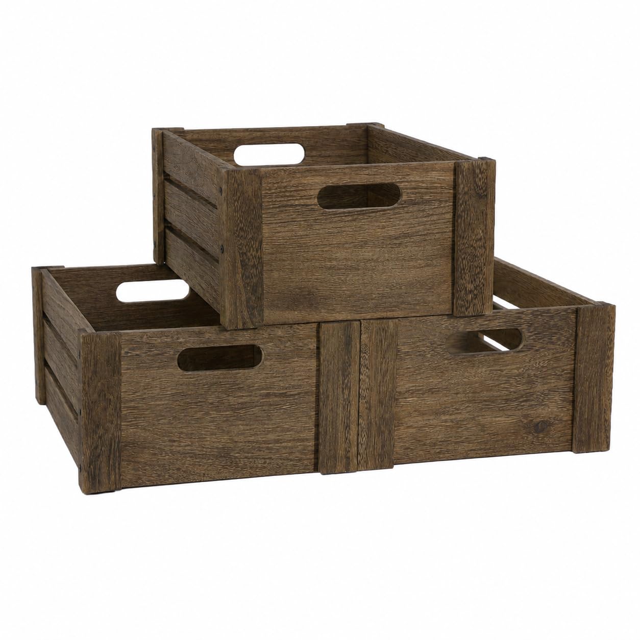 Wooden Crates for Display, 3 Pack Large Rustic Handmade Wood Crate for Storage, Wooden Basket with Handles, Nesting Crates Boxes for Container and Decor Living Room Outdoor Christmas (Extra Large)