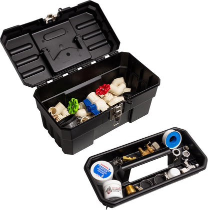 Akro-Mils 14-Inch Plastic Toolbox with Removable Tray, Steel Latch & Padlock Eye, Industrial-Grade Tool Box for Tools, Crafts, First Aid & Hobby Supplies, 14" x 8" x 8", Made in USA, Black (09514)