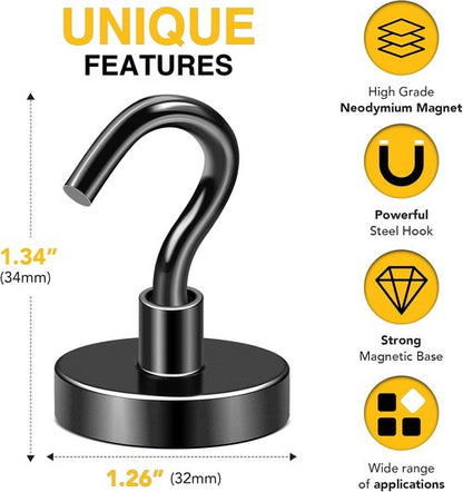 DIYMAG Magnetic Garage Hooks - Heavy Duty 120lbs Capacity | 10 Pack for Kitchen, Classroom & Grills - Black