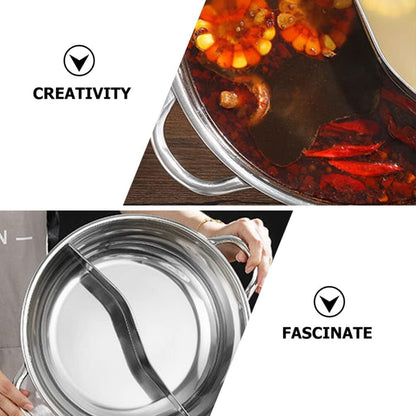Shabu Hot Pot with Divider, Stainless Steel Dual Sided Soup Cookware for Induction Cooktop & Gas Stove, 28cm