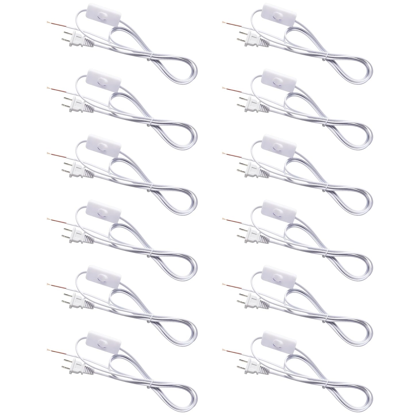Conderyang 12 Packs Lamp Cord Set with Molded End Plug and Switch Pure Copper Extension Lamp Power Cord Replacement Rewire Kit Stripped Ends Ready for Wiring & DIY Repairing 6 Feet/1.8m White