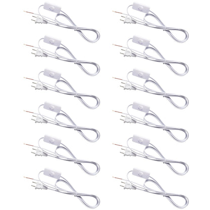 Conderyang 12 Packs Lamp Cord Set with Molded End Plug and Switch Pure Copper Extension Lamp Power Cord Replacement Rewire Kit Stripped Ends Ready for Wiring & DIY Repairing 6 Feet/1.8m White