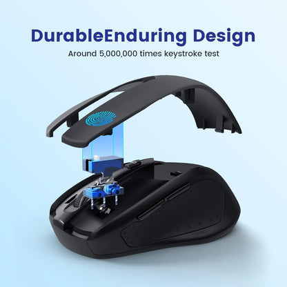 Wireless Mouse, D-09 Computer Mouse USB Cordless Mice for Laptop, Ergo Grips, Lightspeed 5-Level 2400 DPI, 16 Months Battery, Portable for PC Mac Chromebook (Black)