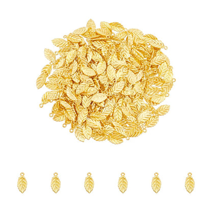 UNICRAFTALE 200pcs Vintage Leaf Charms 15mm Golden Alloy Pendants & Earring Charms for DIY Craft Jewelry Making