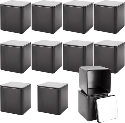 12 Pack 3 Oz WOPPLXY Minimalist Black Square Metal Tea Tins, Loose Leaf Tea Storage Containers with Airtight Lids