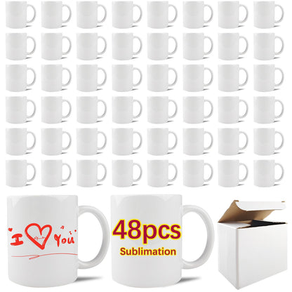 LaiHiulaan 48 PACK 11 oz sublimation mugs with boxes blank bulk products coffee cup with handle tazas para 11oz ounce white sublimation coffee cups (WHITE, 11OZ-48PCS)