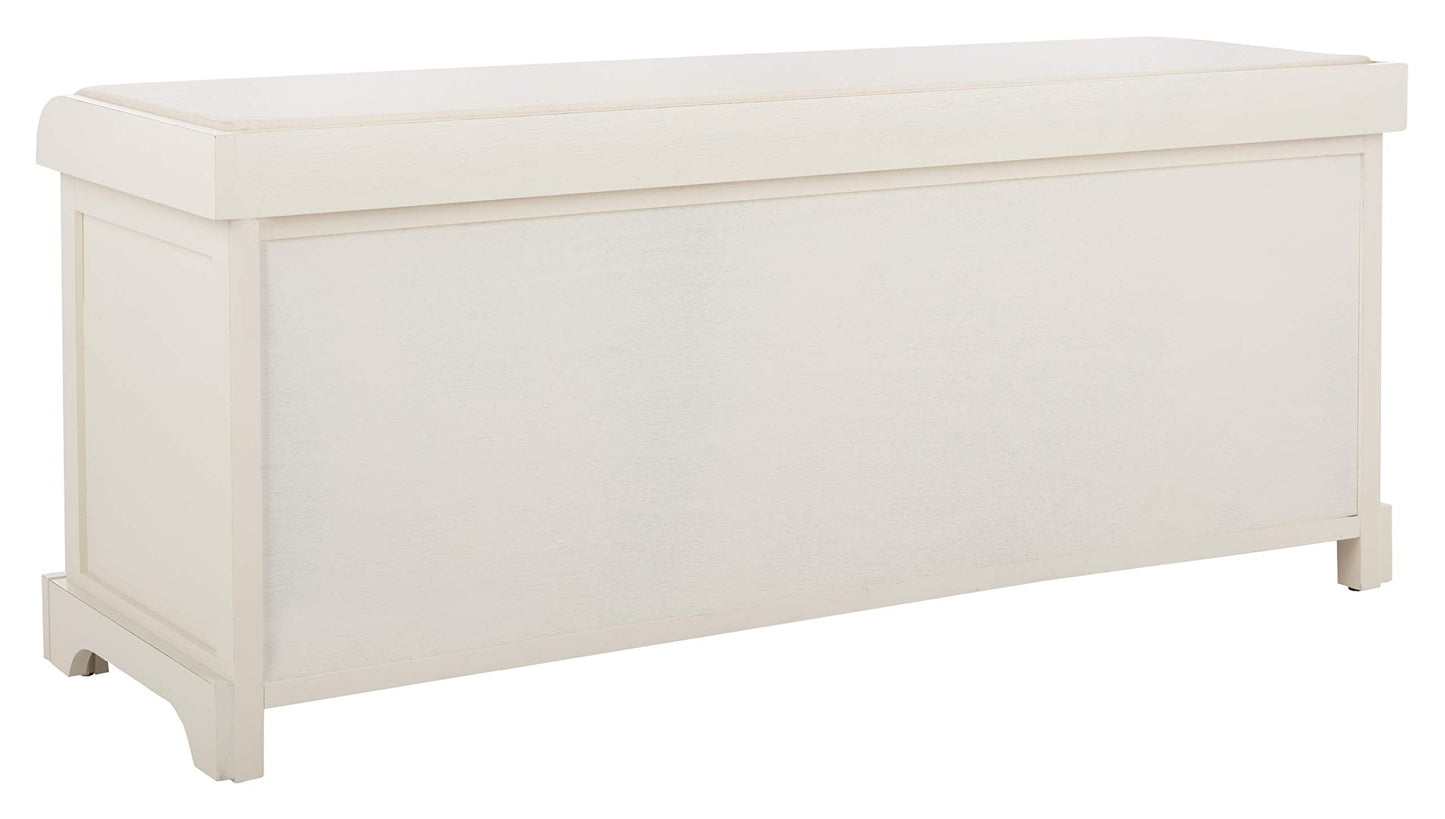 SAFAVIEH Furniture - Lonan Storage Bench - Vintage White - Solid Wood - Farmhouse Lift-Top Design - Ideal for Entryway, Living Room, Hallway, 18" Seat Height (AMH5733C)