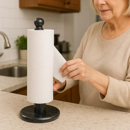 12.5" 6" Countertop Creative Home Natural Marble Upright Paper Towel Holder H Dia | Heavy Weighted Solid Base