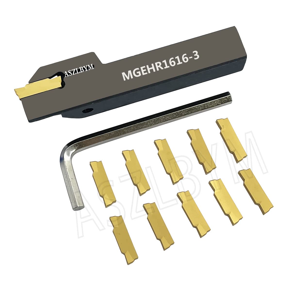 ASZLBYM Lathe Grooving Tool Holder Grooving Cut-Off Tool Holder MGEHR1616-3 With 11pcs MGMN300-M Indexable Carbide Grooving Inserts