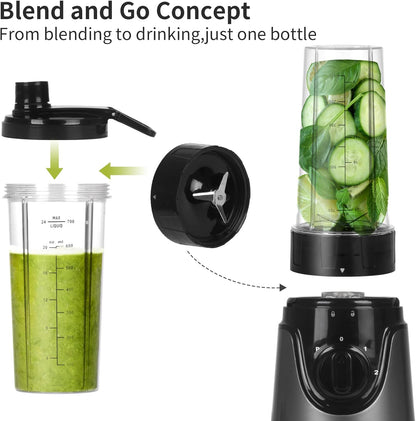 La Reveuse Personal Size Smoothies Blender, 300 Watts with 24 oz BPA-Free Portable Travel Sports Bottle (Grey)
