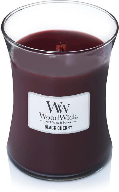 WoodWick Medium Hourglass Candle, Black Cherry - Premium Soy Blend Wax, Pluswick Innovation, Made in USA