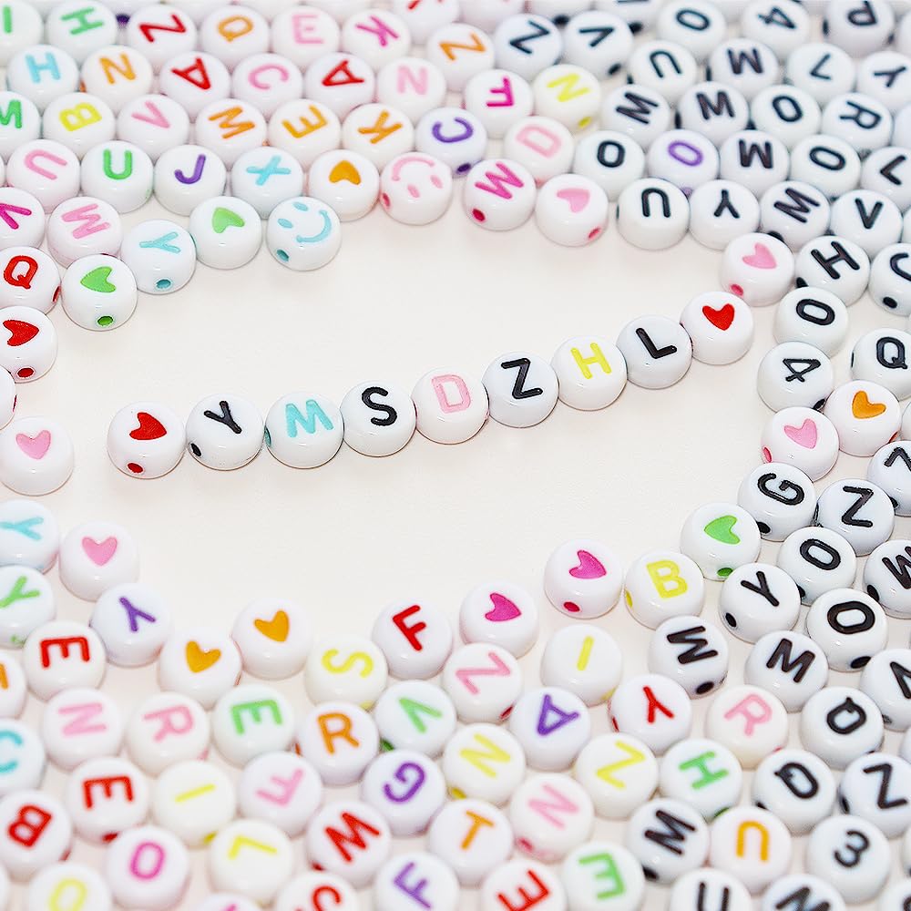 YMSDZHL Alphabet Beads A-Z 1900Pcs Letter Beads, Acrylic 4x7mm Round Letter Beads Kits,Black Digit and Colorful Smile Beads for Bracelets Necklaces DIY Jewelry Making (Black+Colorful,1900+PCS)