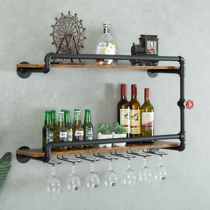 BOTAOYIYI Wine Rack Wall Mounted 2 Tier, Black(35.4x10.6x19.7)