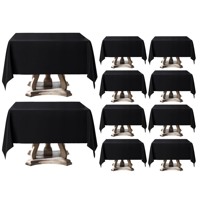 Aocoz Square Tablecloth 52 x 52 Inch Black 10 Pack Tablecloths Stain-Wrinkle Resistant Washable Polyester Table Cloths for Holiday, Buffet Parties,and Wedding