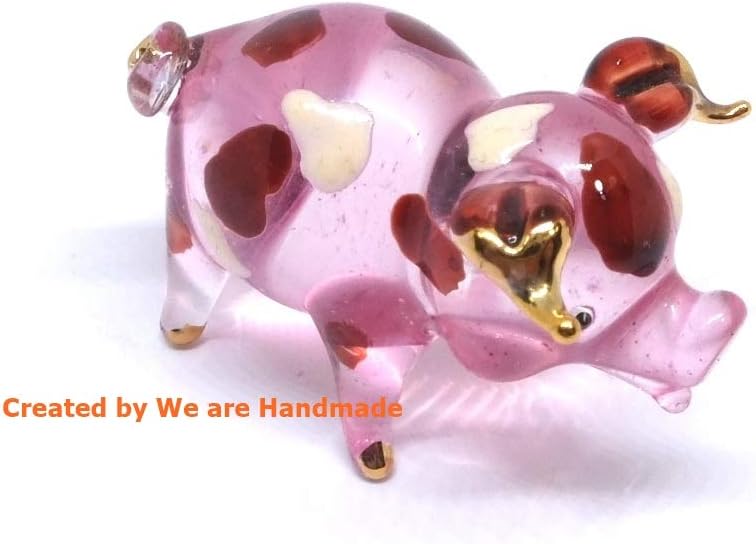 Handmade Mini 2" Blown Glass Pig Figurine, Pink with 22K Gold Accents, Unique Gift Ideas and Decor No.2