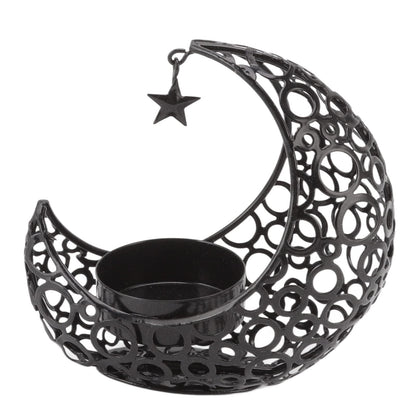 BSTiltion Moon Candlestick Holder Iron Hollowed Candle Holder with Elegant Design for Home Decor Wedding Christmas Decoration (Black)