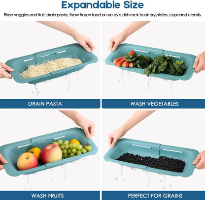 Collapsible Colander Kitchen Strainer, Extendable Food Drain Basket for Fruits, Vegetables, Noodles (Grey)