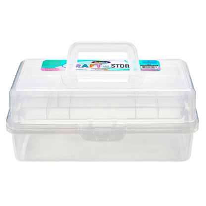 RoseArt Multi-Layer Plastic Dividing Craft Storage Box - Portable Handled Art Supply Organizer, Utility, Tool, Medicine, Craft Box Clear - Made in U.S.A