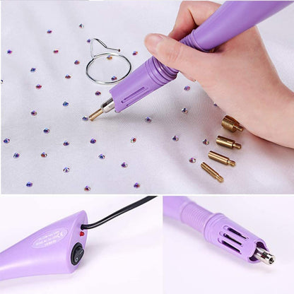 Hotfix Rhinestone Applicator, 7 in 1 Professional Iron-on DIY Hot Fix Tool Rhinestone Setter Applicator Wand Crystal Gem Tool Kit with 7 Different Sizes Tips and Support Stand (Purple)