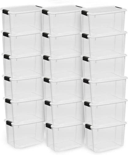 Sterilite 18-Pack Ultra Latching Storage Bins - Clear Plastic 30 Quart Organizing Containers for Home & Office