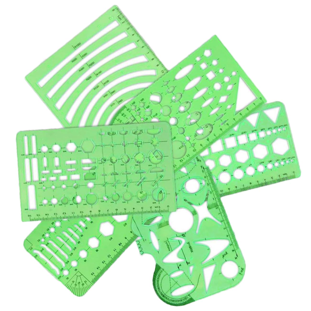 ZZLZX 11PCS Green Plastic Hollow Out Painting Stencils Geometric Drawing Template Measuring Rulers for Circle Drawing and Drafting Paper Tracing Measuring Tools for Office Architectural Design