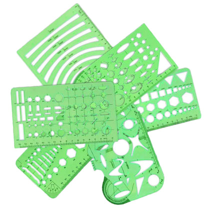 ZZLZX 11PCS Green Plastic Hollow Out Painting Stencils Geometric Drawing Template Measuring Rulers for Circle Drawing and Drafting Paper Tracing Measuring Tools for Office Architectural Design