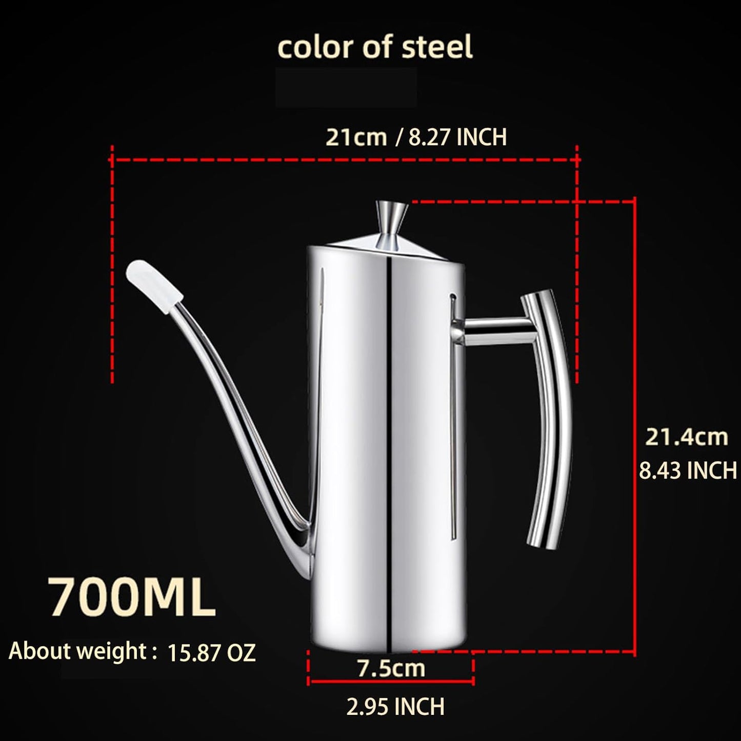 24oz/700mL KSENDALO Stainless Steel Olive Oil Dispenser - Leakproof Oil Bottle, Premium One-Piece Design with Long