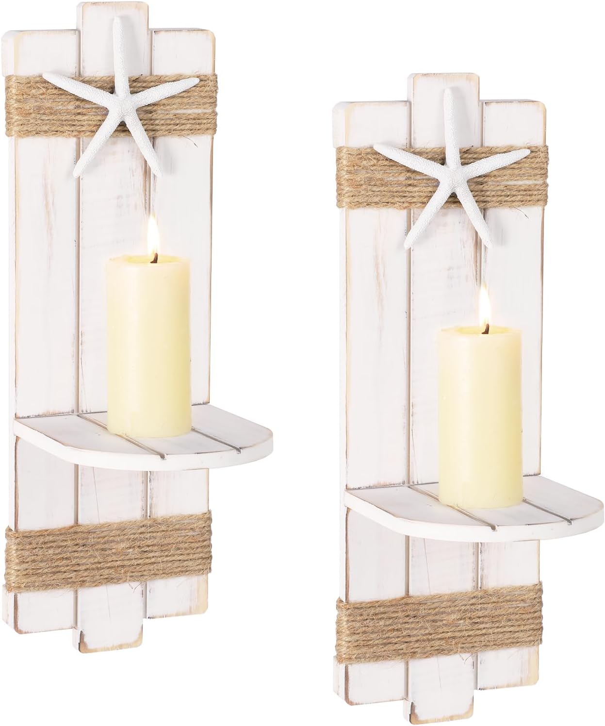 Holders,Set 2 SOMTO White Starfish Wall Candle Sconces,Beach Themed Wall Decor Ocean Wall-Mount Candleholders,Nautical