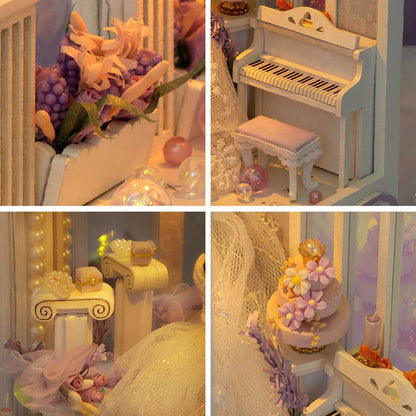 TOPBSFARNY DIY Doll House with Musical Movement, Wedding Theme Book Nook Kit, Illusion Mirror Design Miniature Dollhouse Kit, Booknook Bookshelf Desktop Decor Model Build for Adult Wedding Gift