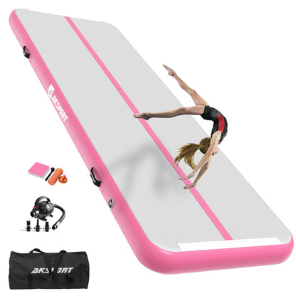 AKSPORT Air Mat Tumble Track Gymnastics Tumbling Mat Inflatable Mats With Electric Air Pump for Home Use/Tumble/Gym/Training/Cheerleading/Parkour/Beach/Park/Water 3.3/10/13.12/16.4/20/23-39ft (pink, 13.12)