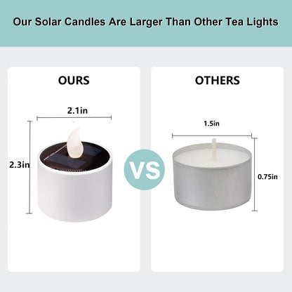 Solar Tea Lights Outdoor Waterproof - 6 Pack Flameless Flickering Solar Candles Reusable LED Tea Light Candles Rechargeable Dusk to Dawn Lighting for Lanterns Garden Camping Home Decor, 2.3''x2.1''