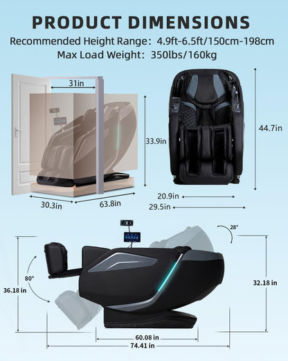 RelaxRelife Full Body Zero Gravity Massage Chair with Body Scan 4D Intelligent Shiatsu Strecth Massage, Back/Leg Heated with AI Voice Control Bluetooth Speaker Airbags SL Track Massage Black