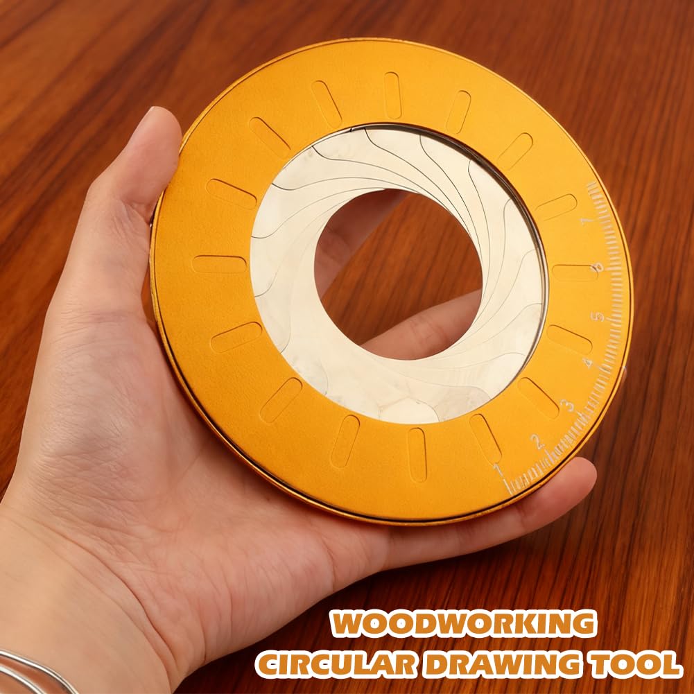 Adjustable Circle Drawing Maker, Stainless Steel & Aluminum Alloy Rotary Round Template, Measuring & Drawing Ruler, Geometric Plotting Compass Tool(Gold,Size:5 inch)