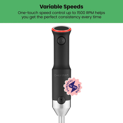 Chefman Cordless Power Portable Immersion Blender, Ice Crushing Power with One-Touch Speed Control, USB Charging,