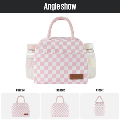 douyadady Lunch Bag Women/Men Lunch Box Women/Men (Pink+White Checkerboard)