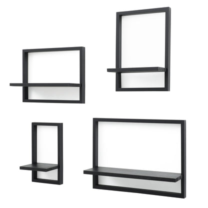 PHOENANCEE Square Floating Shelves,Framed Wall Shelf Decorative Set of 4,Modern Plants Hanging Display Art Decor Storage for Livingroom Bedroom Bathroom Farmhouse,Home Light Wood,Rustic Black